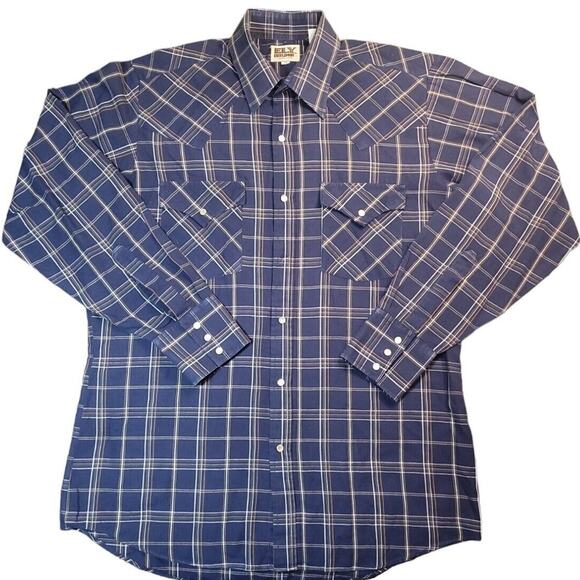 Ely Cattleman M Pearl Snap Western Shirt Blue Stripe Cowboy Rodeo – Flaw - Picture 1 of 10